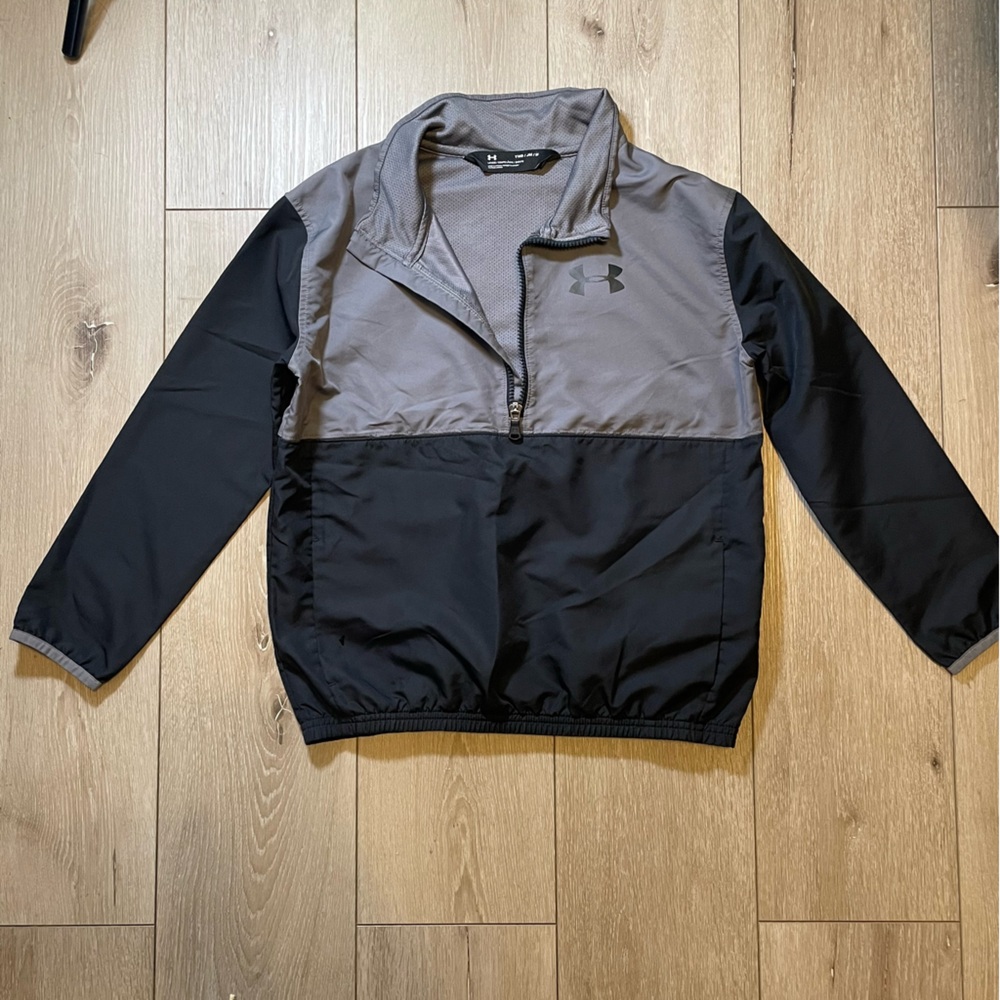 Athletic Under Armour‎ Boys Youth Medium Gray Black 1/4 Zip Windbreaker Jacket